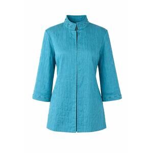 Multiples Jacket Womens L Turquoise Textured Hook Eye Front 3/4 Sleeve Grommet